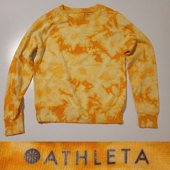 ATHLETA TIE DYE LONG SLEEVE CREW SWEATSHIRT ORANGE YELLOW 36" XXS EXTRA SMALL - Picture 1 of 8